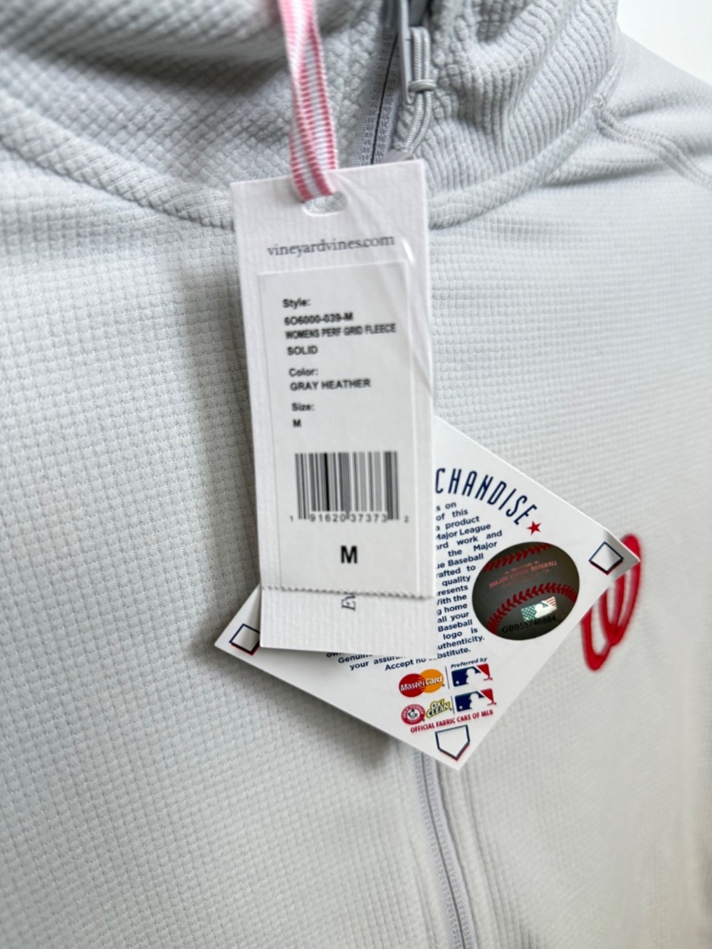 NWT Vineyard Vines Washington Nationals Reef Grid Fleece Quarter-Zip Gray Women’